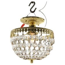 Petite Gilt Metal & Crystal Ceiling Light Fixture 20th C picture