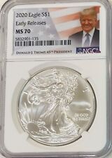 2020 American Silver Eagle $1 DONALD TRUMP LABEL NGC MS70 Early Releases  🇺🇸 picture