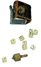 Antique Miniature 9 Carved Dice With Mini Leather Case & Top Brass picture