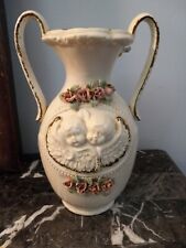 Beautiful Old Vintage Cherub Vase Urn Floral Antique Victorian Style Cream Pink picture
