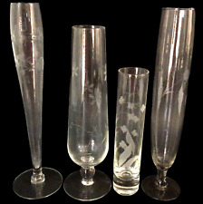 GLASS VASES ETCHED FLORAL CLEAR LOT OF 4 TALLEST 10
