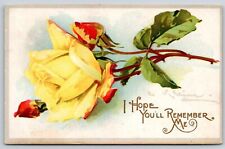Artist Catherine Klein~I Hope You'll Remember Me~Yellow Red Rose~Gold~1916 PC picture