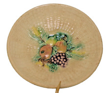 Antique Majolica Tin Glaze Earthenware Bowl Light Tan Fruit Wheat Stalks 8 1/2”d picture