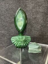 VTG Czechoslovakian Art Deco Malachite Glass Perfume Bottle + Malachite Stone picture