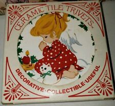 Vintage 1982 JASCO Holidays Christmas Ceramic Tile Trivet Coasters in Box picture