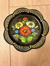 Vintage Russian Zhostovo Toleware Metal Tray Hand painted Floral Signed picture