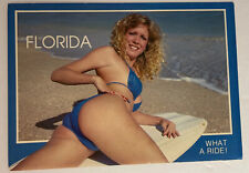 Vintage Florida Post Card Girl in Bikini Surfboard 'What A Ride'  ZZ picture