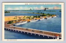 Miami Beach FL-Florida, Yachts on Miami Beach Causeway, Vintage c1936 Postcard picture