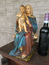 Antique Chalk madonna child statue signed French religious picture