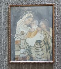 Madonna And Child With Saint Gabriel. Antique Folk Art. picture