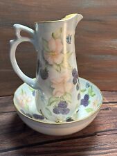 Vintage Ceramic Pitcher and Bowl - Hand Painted Artist Signed Floral Butterfly picture