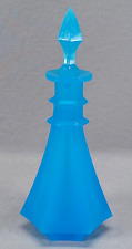 19th Century French Blue Opaline Cut Glass Perfume Cologne Bottle C. 1840-1850 picture