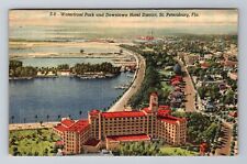 St. Petersburg FL-Florida, Aerial Waterfront Park, Hotel, Vintage c1948 Postcard picture
