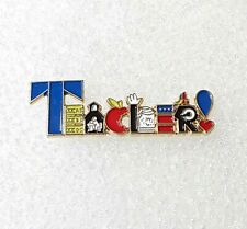 Teacher Enamel Lapel Pin - Colored Illustrated Letters picture