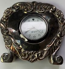 Vintage Brighton Desk Clock - Silver Tone Heart Shaped & Scroll 1996 -dead Batt picture