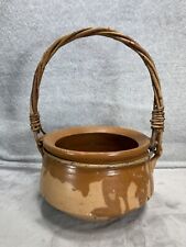 Clay Art Pottery Bowl with Wood Handle, Hand Painted picture