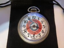 1960s 16s Pocket Watch Indian Motorcycle Ad Theme Dial & Case Runs Well. picture