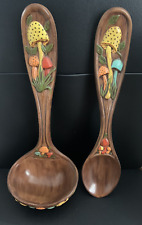 Vintage MCM Arnels Ceramic Brown Ladle & Spoon Set Wall Decor Mushrooms 