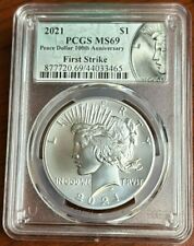 2021 $1 PEACE SILVER DOLLAR PCGS MS69 FIRST STRIKE 100th ANNIVERSARY W/ BOX picture