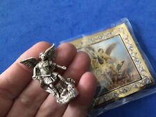 ARCHANGEL ST MICHAEL Silver Metal Saint Pocket TOKEN Defender Icon Prayer picture