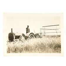 Driving John Deere Tractor Photo c1910 Grain Reaper Binder Farmer Snapshot A4315 picture