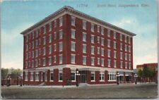 Independence, Kansas Postcard BOOTH HOTEL Building / Street View / 1914 Cancel picture