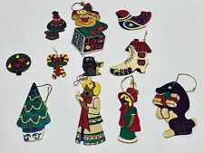 Fabulous Lot Of 10 Vintage Flat Wooden Hand Painted Christmas Ornaments picture