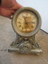 Vintage Antique Seth Thomas Mantle Desk Cast Iron Metal Clock Alarm runs & stops picture