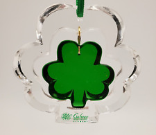Galway Irish Crystal Double Shamrock Ornament Clear Outline w/ Green Shamrock  picture