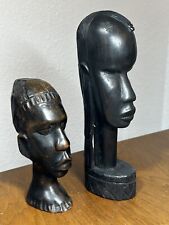 (2) Vintage Hand Carved Wood African Tribal Head Sculpture Statue-6