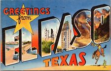 Large Letter Greetings from El Paso, Texas- 1956 Posted Linen Postcard picture