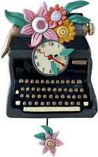 P2051 Swinging Pendulum Clock Black Vintage Writer Typewriter Design 14 Inches X picture