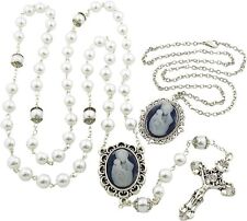 Silver Tone Madonna and Child Cameo Medal Necklace and Rosary Gift Set for Mom picture
