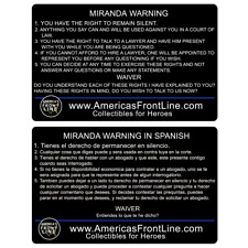 EL16-001 Black Metal Miranda Rights Warning Card English Spanish Police Gift picture