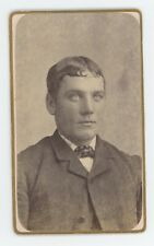 Antique CDV Circa 1870s Handsome Young Man Wearing Suit & Bow Tie picture