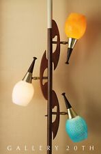 RARE VTG MID CENTURY MODERN TRI-COLOR GLASS TENSION POLE LAMP ATOMIC 1950s 60s picture