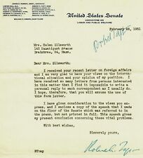 “Ohio Senator” Robert A Taft Hand Twice Signed TLS Dated 1951 picture