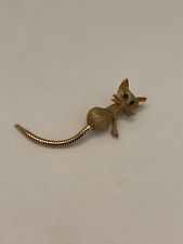 Unique Mid Century Cat Pin Costume Jewelry With Flexible Tail Gold Tones picture