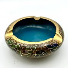 Vintage Chinese Cloisonne Enamel Ashtray Floral Flowers Gold Gilded Trim picture