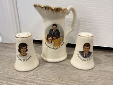 John F Kennedy & Mrs Vintage Mid Century Porcelain Creamer & Salt Pepper Shaker picture