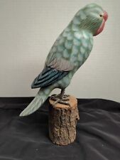 Vintage Handcrafted Painted Wooden Parakeet Bird Figurine Sculpted Crafted Base picture