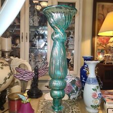 Large Vintage Retired Tuesday Morning Teal With Gold Swirls Vase 16.5 Tall picture