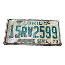 1972 Florida License Plate Vintage 15 RV 2599 Original Tag Green White Man Cave picture