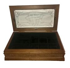 Vintage Wooden Jewelry Box Etched Clipper Ship Glass Wood Box Nautical picture