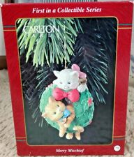 1996 Carlton Cards Ornament Merry Mischief Makers First 1st Issue Cats in Wreath picture