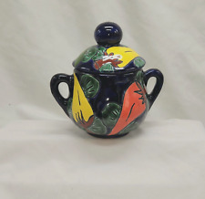 Mexican Talavera Pottery Sugar Bowl with lid Hand painted Mexico Cobalt Blue picture