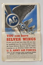 ORIGINAL VINTAGE WWII SILVER WINGS US MILITARY AIR FORCE RECRUITMENT POSTER picture