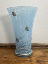Vtg FBS France Vase Blue Splatter Art Glass with Flower Design picture