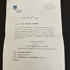 Anwar Sadat Personal Letter Signed By Director of Pub. Relations Dept Cairo 2/81 picture