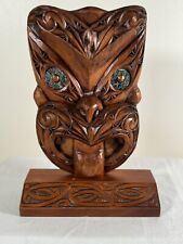 Vintage Hand Carved Maori New Zealand Wooden Face Mask With Paua Shell Eyes picture